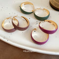 Green Enamel Wide Hoop Earrings With Gold Tone Interior view 2