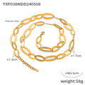 Gold Oval Link Necklace Pavé Cuban Link Bracelet Set view 7