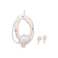 White Fuzzy Pom Pom Snowflake Choker and Pearl Earrings view 5