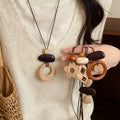 Wood Bead and Woven Pendant Long Cord Necklace Five Styles view 1
