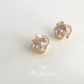 Pearl White Camellia Flower Pavé Crystal Stud Earrings view 4