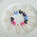 Gold Steel Safety Pin U Enamel Drop Hoop Ear Jewelry view 3
