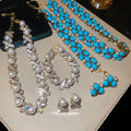Gold Pearl X And Turquoise Necklace Bracelet Stud Styles view 1