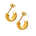 Polished C Shape Thick Mini Hoop Stud Earrings Gold Steel view 5