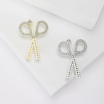 Rhinestone Scissors Brooch with Pearl Beaded Handles