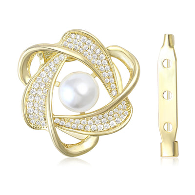 Gold pave crystal pearl swirl brooch with detachable pin bar
