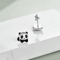 Silver Black Enamel Cartoon Panda Stud Earrings Pair view 4