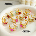 Gold Open Ring With Green White Red Glass Cabochons view 2