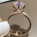 Round Solitaire Three Band Ring Set in Rose Gold Tone view 4