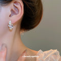 Pink Faceted Square and Pearl Cluster Stud Earrings view 3