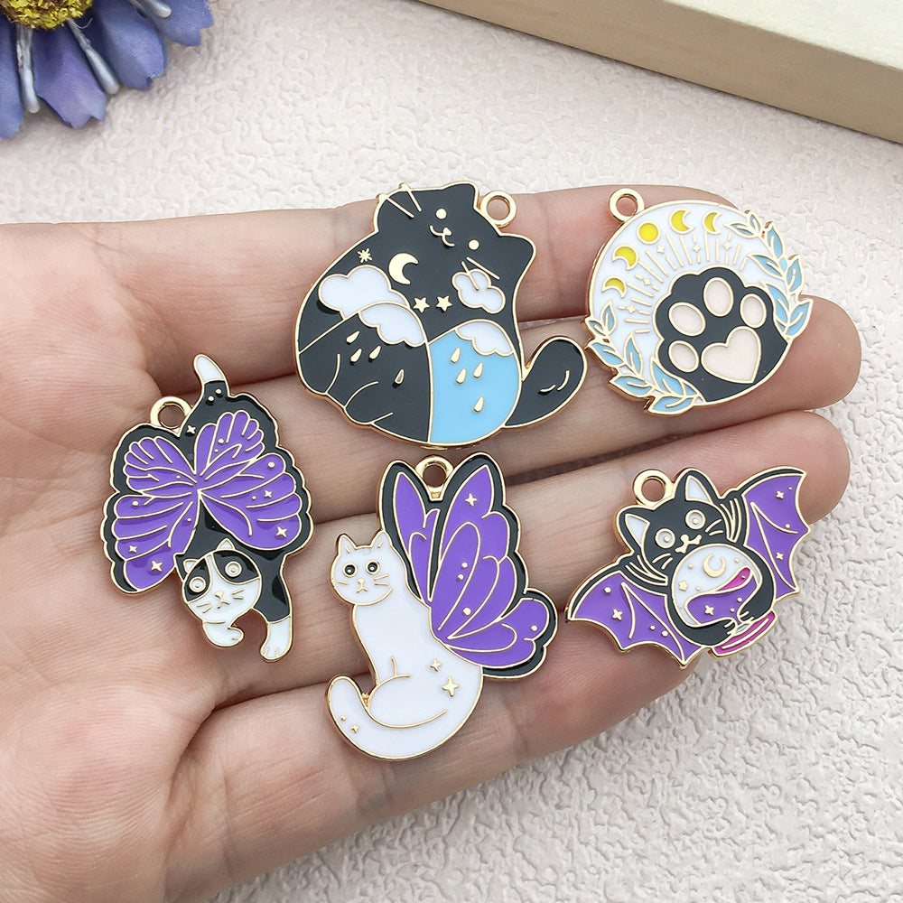 Enamel Zinc Alloy Butterfly Cat Heart Cartoon Charm Pendant for Earrings and Necklaces