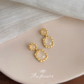 Gold Beaded Frame Cream Cabochon Drop Earrings Matching Pair view 3