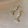 Gold Tone Pearl Drop Earrings With Whale Tail Charm Pendant view 4