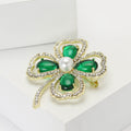 Four Leaf Clover Brooch With Teardrop Crystals and Pearl view 3