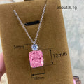 Two Tone Pink Cushion Clear Accent Pendant Necklace view 5