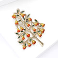 Orange Fruit Tree Brooch with Green Enamel Leaves Decorative Lapel Accessory view 4