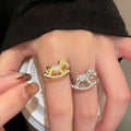 Gold Silver Rocking Horse Open Ring Crystal Pave Accents view 1