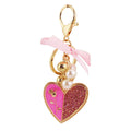 Heart Rose Rhinestone Keychain With Ribbon Bow And Pearl-Like Beads view 5