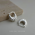 Silver Scalloped Fluted Huggie Hoop Earrings Latch Back view 1