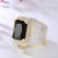 Rectangular Blue And Black Stone Wide Signet Ring In Silver Tone view 3