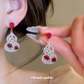 Rose Gold-Tone Red Crystal Gourd Dangle Earrings Decorative Jewelry Accessory view 1