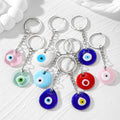 Silver Tone Round Glass Evil Eye Split Ring Keychains in Seven Colors view 1