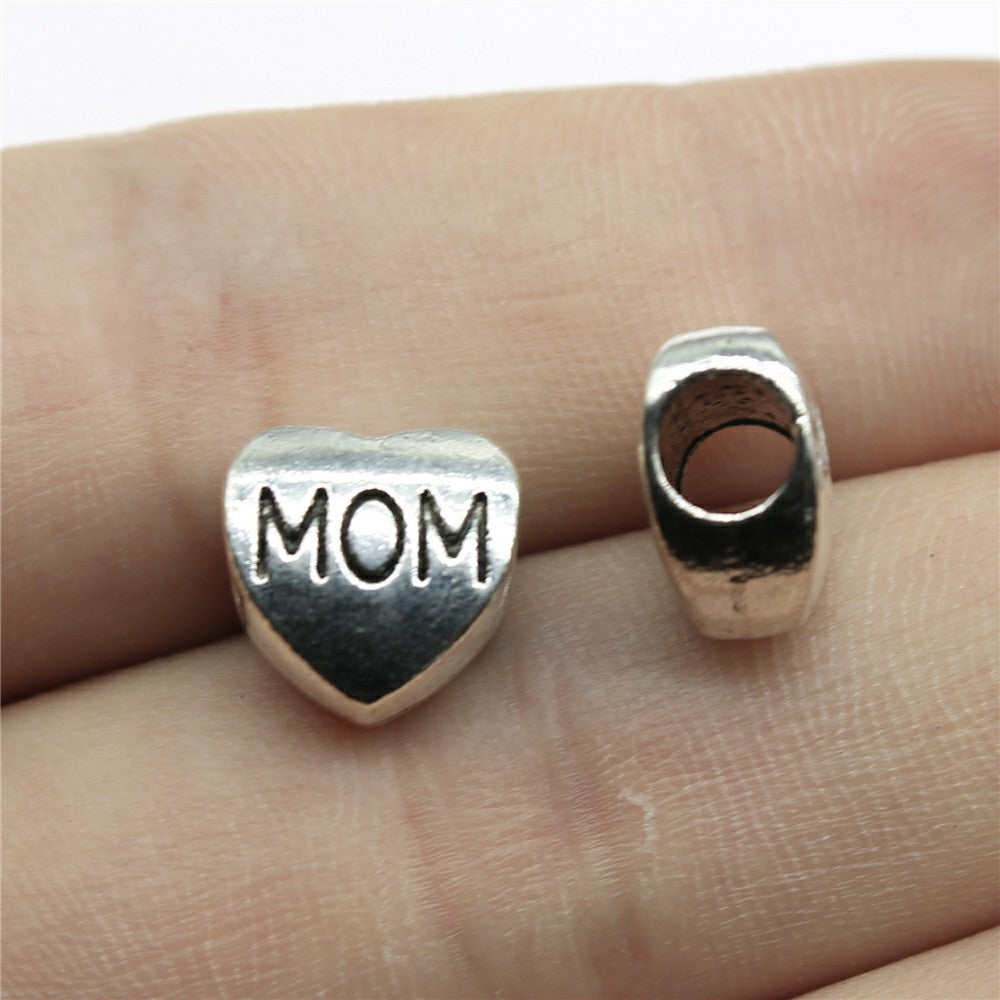 11x11x6.5mm 1.8g Multicolor Zinc Alloy MOM Heart Large Hole Beads for European Bracelet DIY Jewelry Making