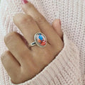 Orange Blue Oval Ring in Antique Silver-Tone Metal Jewelry view 3