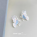 Silver Tone Pastel Blue Pink Butterfly Stud Earrings For Women view 6