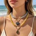 Colorful Round Bead Necklaces With Seven Novelty Gold Tone Pendants view 3