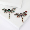 Antique Gold Filigree Dragonfly Brooch Rhinestone Wing Pin view 1