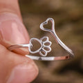 Cat Paw Heart Open Ring Gold Silver Rose Gunmetal Sizes 6-10 view 7