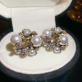 Pearl and Crystal Floral Cluster Stud Earrings Fashion Jewelry view 6