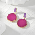 Gold Tone Magenta Druzy Style Resin Statement Stud Drop Earrings view 3