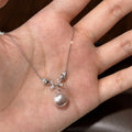 Pearl Drop and Floral Pendant Necklace in White and Pink view 4