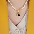 Freshwater Pearl Necklace Black Square Pendant OT Clasp view 6