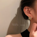 Oval Pearl Sunburst Stud Earrings in Gold Tone Fashion Jewelry Accessories view 2