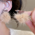 Fluffy Pom Pom Stud Earrings in Six Neutral Designs view 4