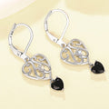 Silver Hollow Heart Leverback Earrings Black Stone Drop view 2