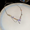 Silver Multicolor Chip Stone Butterfly Charm Necklace view 6