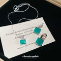 Silver Green Square Pendant Necklace and Drop Hoops view 1