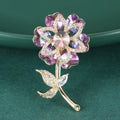 Crystal Flower Brooch In Metal With Layered Faceted Petals And A Silver-Tone Leaf Stem view 1