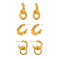 Geometric C Hoop Stud Earrings Ring Drop Gold Steel Mix view 5