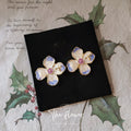 Gold Enamel Flower Stud Earrings Purple Blue Bee Accents view 1