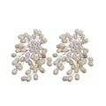 White Pearl Branch Cluster Statement Stud Earrings view 5
