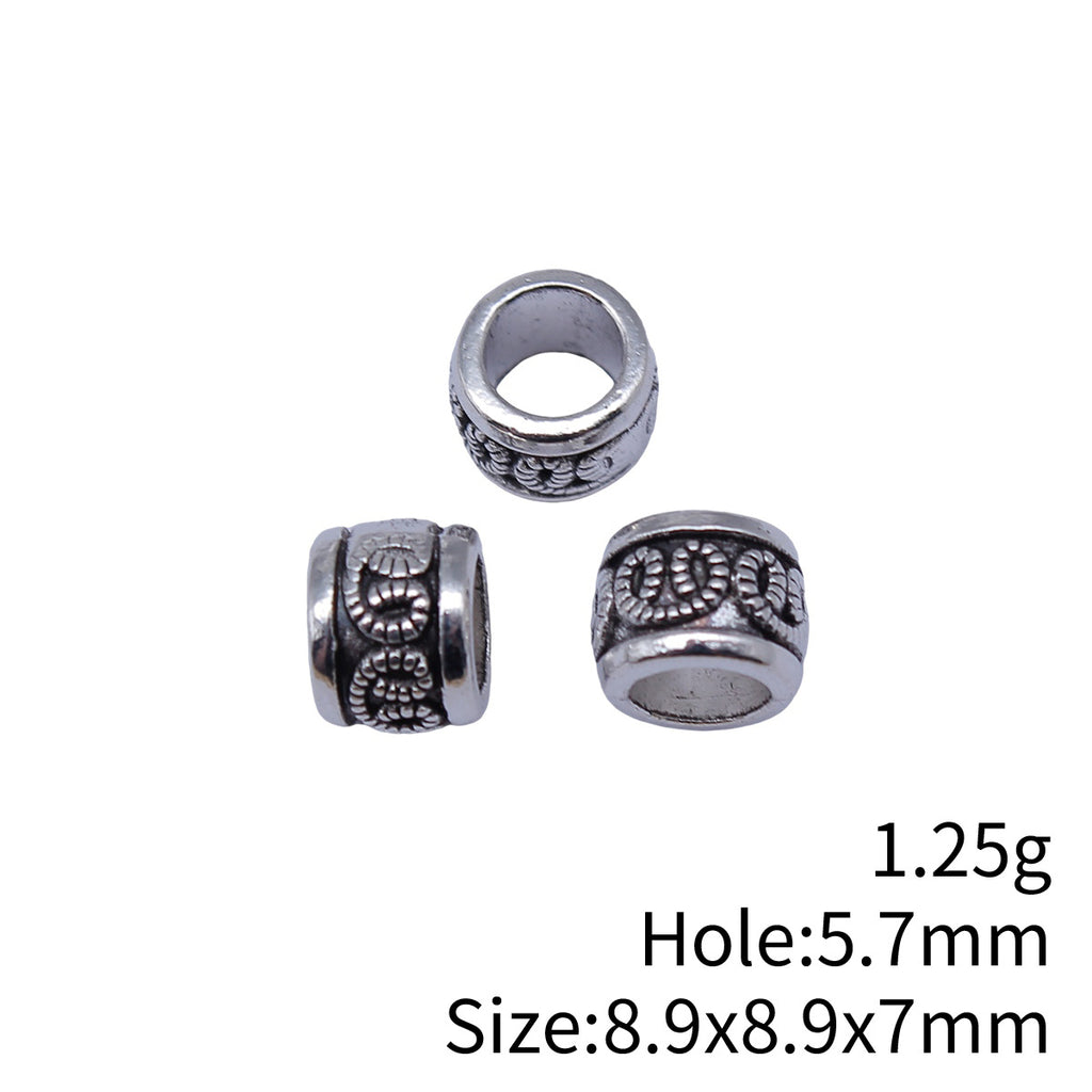 8.9x8.9x7mm 1.25g Antique Silver Zinc Alloy Carved Floral Round Large Hole Spacer Beads for Bracelet Making