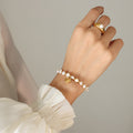 Freshwater Pearl Elastic Bracelet Gold Heart Charm Beads view 6