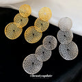 Filigree Triple Circle Drop Earrings in Gold and Silver view 1