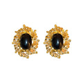 Black Oval Cabochon Vintage Style Stud Earrings Statement Jewelry view 5