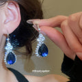 Blue Flower Teardrop Necklace Earrings Silver Crystal Set view 3